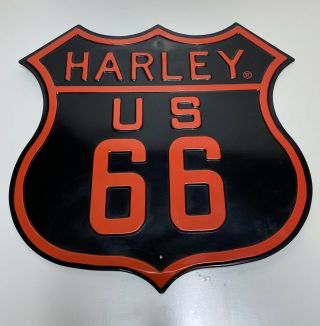 Harley - Davidson Red & Black Us Route 66 Embossed Tin Sign
