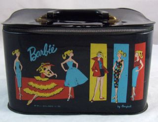 Vintage Barbie Doll Black Vinyl Travel Pal Train Case Trunk 1961 Rare