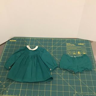 Vintage Sasha Doll Outfit Green Poplin Dress And Panties