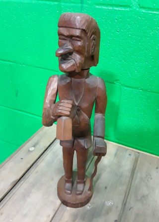 Very Cool Vintage Hand Carved Wooden Hobo Man Folk Art Smoking Pipe Head See Pic