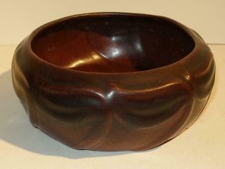 Antique VAN BRIGGLE Pottery Low Bowl Teens Dark Mulberry Glaze Arts Crafts 2