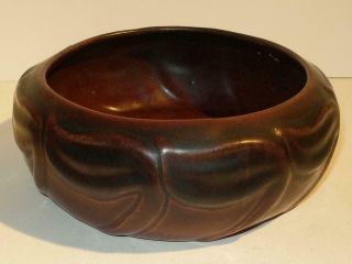 Antique VAN BRIGGLE Pottery Low Bowl Teens Dark Mulberry Glaze Arts Crafts 3