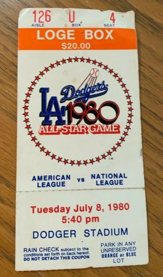 1980 Mlb All Star Game Ticket Stub Dodgers La