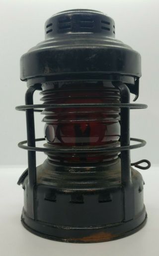 Vintage - Embury Luck E Lite No 25 Lantern - Red Dietz Night Watch Fresnel Globe