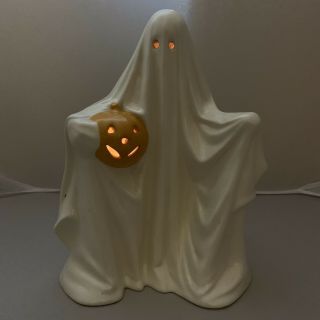 Vintage Ceramic Ghost Pumpkin Candle Holder Halloween Spooky Nightlight Fall