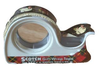 Vintage Advertising Scotch Tape Tin Metal Dispenser Christmas Snowman Gift Tape