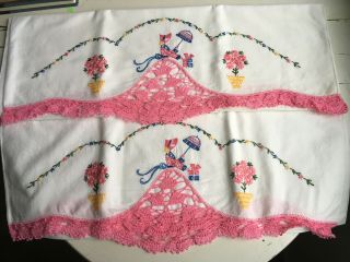 Vintage Southern Belle Pillowcases Embroidered Crochet (2)