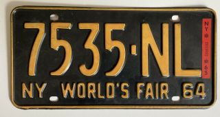 1964 York Worlds Fair License Plate 64 W/ 65 Reg 7535 Nl Vintage Old Rare
