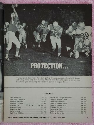1964 AFL Football Program,  San Diego Chargers vs Oakland Raiders,  Balboa Stadium 2