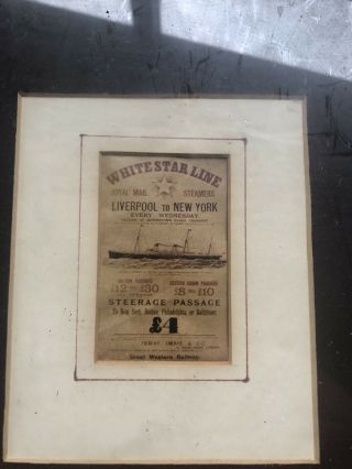 Estate Find Framed White Star Line Ticket Liverpool To York