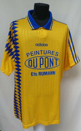 Vintage 90s Adidas 10 Match Worn Football Shirt Yellow Soccer Jersey Size Xl