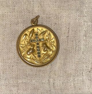 Large Antique Art Nouveau Ornate Floral Cross Gold Filled Gf Locket Pendant 10g
