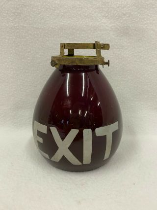 Vintage Antique Exit Sign Red Globe Light Round Glass