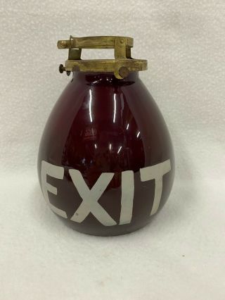 Vintage Antique Exit Sign Red Globe Light Round Glass 3