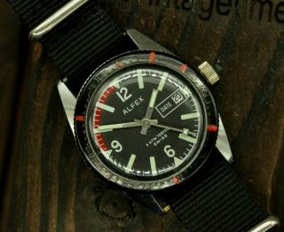 Vintage Mens Alfex Mechanical Watch Serviced Military Style Black Dial