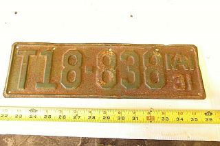 Old Antique Kansas 1931 License Plate Tag Truck
