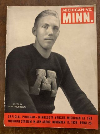 1939 Michigan Vs Minnesota Football Program Tom Harmon Heisman