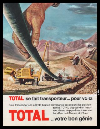 1965 Total Oil Pipeline In The Desert Construction Crane Vintage Print Ad - Z1