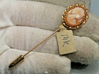 Antique 14k Solid Gold Cameo Pin 3.  3 Grams.  24