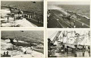 Four Very Rare Photographs Of A Scimitar Crash On Hms Ark Royal