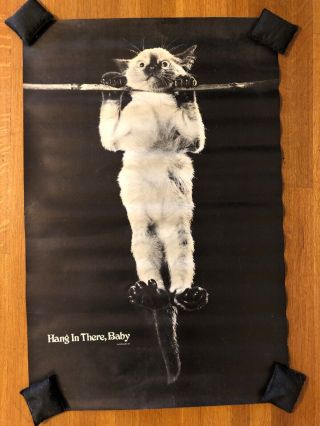 Hang In There Baby Kitten Vintage Poster 1971 Victor Baldwin Cat Black And White
