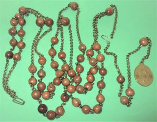 ANTIQUE NUN ' S HABIT ROSARY BROWN BEADS BRASS MEDAL ST ANN & MARY IMMACULATE OLD 2