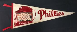 Vintage Philadelphia Phillies Felt Mlb Baseball Pennant With 1960 Team Photo