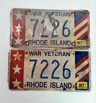 2 Rhode Island War Veteran License Plates 7226 Ri 2006 Sticker 205