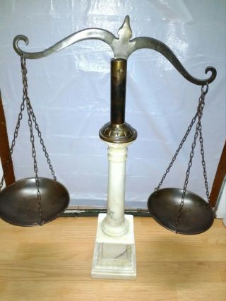 Italy Vintage Ivory Color Marble Pillar Brass Balance Scale Of Justice Decor