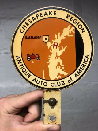 Rare 1950s Chesapeake Md Antique Auto Club License Plate Topper Sign