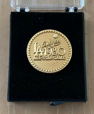 Vintage 1980 Mlb Baseball All Star Game Press Pin W/ Case - Los Angeles Dodgers