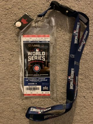 2016 World Series Game 3 Ticket Wrigley Fld.  Chicago Cubs /official Lanyard &pin