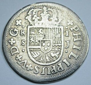 1721 Spanish Silver 1 Reales Antique 1700s Colonial Pirate Treasure Coin 2