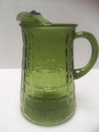 Vintage Green Geometric Block Optic Pitcher With Ice Lip 1/2 Gallon Olive Green