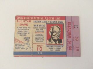1956 Baseball All Star Game Ticket W/ Stub Washington D.  C.  Griffith Stadium 1956