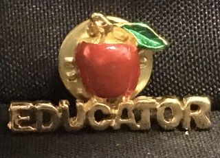 Vintage Educator Red Apple Goldtone Lapel Hat Vest Pin Brooch