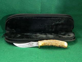 Vintage 1983 Stag Bird & Trout Fixed Blade Case Knife