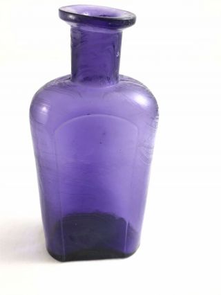 Antique Purple Glass Bottle Dark Amethyst Swirls Bubbles Early Medicine Vintage