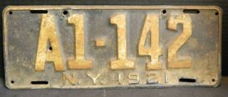 Antique 1921 York State Blue & White License Plate A1 - 142