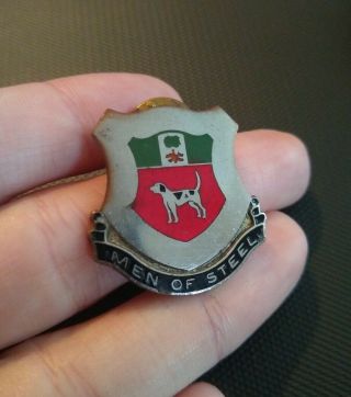 Vintage Men Of Steel Military Insignia Enamel Dog Silvertone Pin