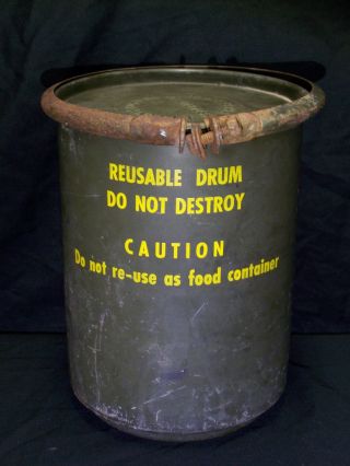 Vintage 1961 Us Military Reusable Drum Metal Container Army Green Ms24347 - 25
