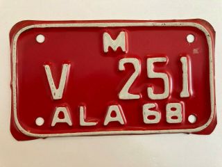 1968 Alabama Motorcycle License Plate Mint/nos Low $3.  99