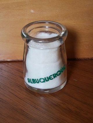 Vintage Aluquerque Creamland Dairy Creamer 1/2 Ounce Round Milk Bottle 1 3/4 "