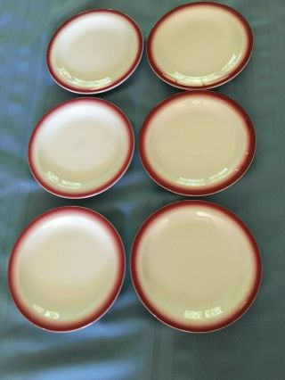6 Vintage Homer Laughlin Best China Dessert Plates Restaurant Ware Red Band