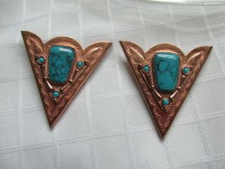 1 Pair Vintage Copper /turquoise Collar Points (collar Rands)