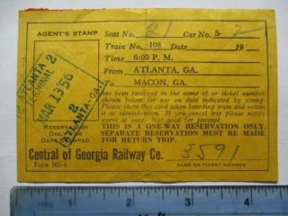 1956 Central Of Georgia Railway Atlanta Macon Ga Rr Railroad Ticket Pass Vintage