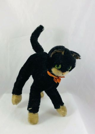 Vintage Germany Schuco Halloween Black Cat Mohair Stuffed Animal