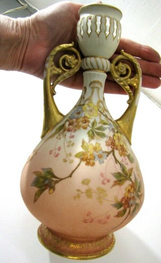 Antique Limoges Redon R M Vase Hand Painted Floral Gold Gilt Reticulated France