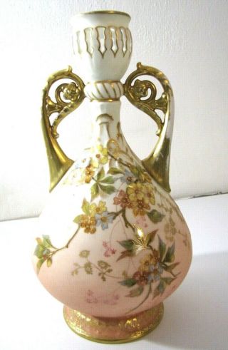 Antique Limoges Redon R M Vase Hand Painted Floral Gold Gilt Reticulated France 2