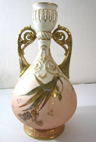Antique Limoges Redon R M Vase Hand Painted Floral Gold Gilt Reticulated France 3